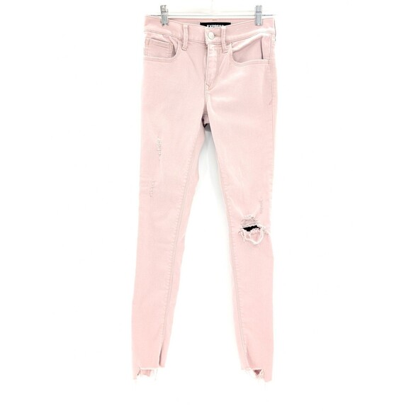 Express Pink Stretch + Super Soft Ankle Legging Mid Rise Distressed Size 0 Reg - Picture 1 of 8